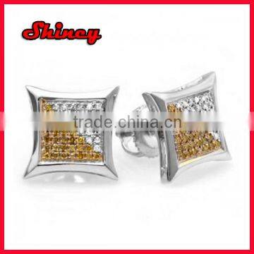 White & Yellow Round Diamond Micro Pave Setting Kite Shape Stud Earrings Designer Silver Earring With Pave cz