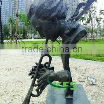 Bronze bust man playing trumpet statue