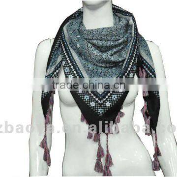 Floral fashion scarf Print scarves Fringe Border Polyester Square Wrap