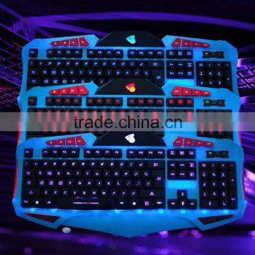 2015 New Backlit Ultra-thin Keyboard 3 color LED Ergonomic Gaming Black Keyboard USB Multimedia Backlight Keyboard Led