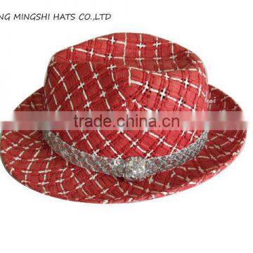 popular hand-make red straw hats with silver shinning trim around