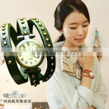 Roman Watch, Three Tmes Wrapped around the rivets leather bracelet watch fashion ladies watches