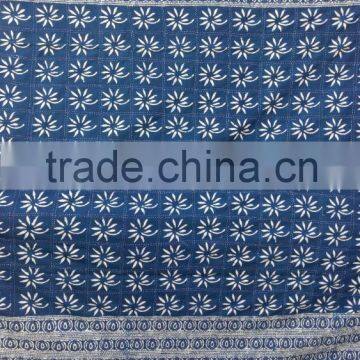 Indigo Hand Block Printed Kantha work Bed Cover