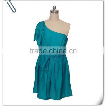 Lady's silk dupion off shoulder short evening dress