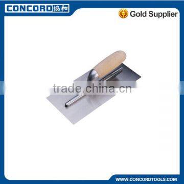 Plastering trowel with grooved banana wooden handle, carbon steel normal polished blade