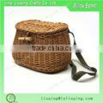 Naural color convenient wicker creel fishing basket wicker creel with leather handle oval wicker creel