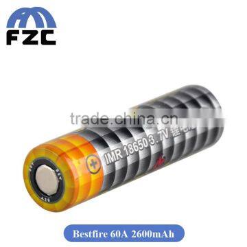 2016 New Product Made In China Bestfire 60A Battery 2600mah 3.7V Working Voltage Rechargeable 18650 Battery