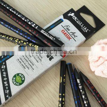 7" standard size round shape black wood heat rolling HB pencil with eraser