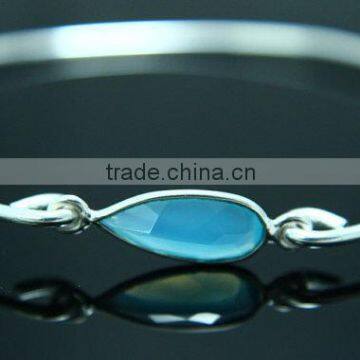 fashion Silver Jewelry 925 blue chalcedony Gemstone Bangle