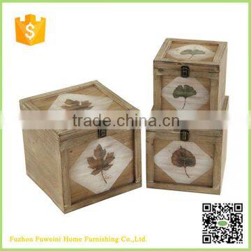 leaf printing small unfinished wooden boxes wholesale with handle