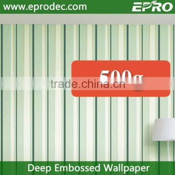 Simple striped non woven natural deep embossed wallpaper