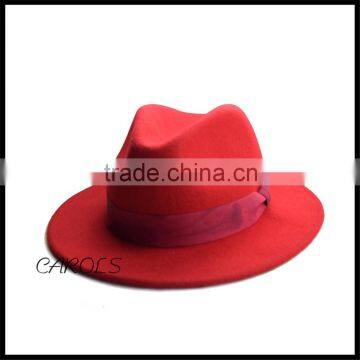 Red solid oem service wool felt trilby hat nice lady hats