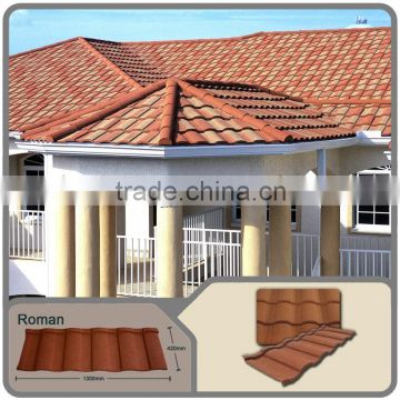 Excellent roof covering material Roman tile/low color sand stone coated steel roofing cost/Low stone coated metal roofing prices