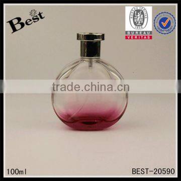 gradient 100ml flat round glass perfume bottle with gold cap