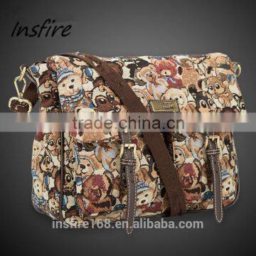 New female diagonal shoulder bag bear cartoon printing canvas messenger bag