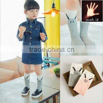 2015 Cute new long ears rabbit cotton socks kids cartoon socks pink and gray child boy socks models