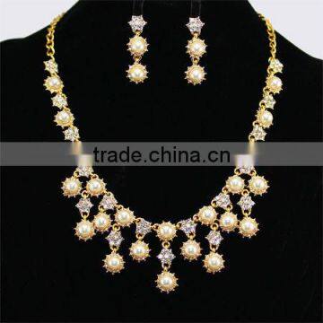 Grace Pearl Sparkling Rhinestone Necklaces Jewelry Set KSHLXL-06