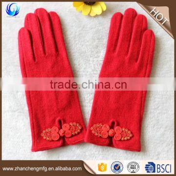 High Quality New Fashion Ladies Hand Make Red Wool Gloves With Chinese Knot