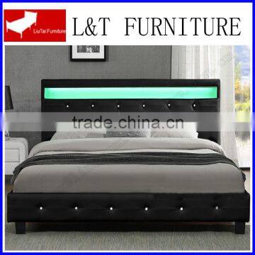 crystal buttons LED black soft PU bed frame