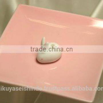 Pink porcelain incense plate and rabbit shaped incense stand, Scentscape series, Nippon Kodo