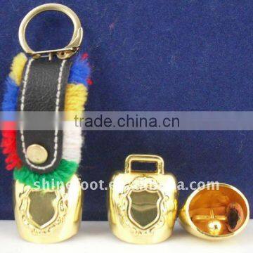 1.2''mini metal cow bell A4-C07 with logo printed and keyring leather strap as souvenirs (E252 )