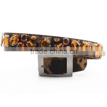 Western Brown Irregular Big Drop Stones Inlay Leopard Fur Belts