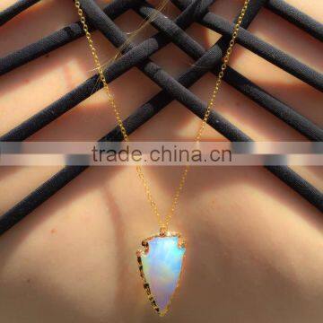 falak gems Raw Iridescent Opalite Arrowhead Necklace electroplated,