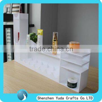 fashion design big durable clear white floor standing customized acrylic skin care display stand wholesale price