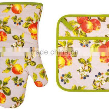 2015 HIGH QUALITY NEW DESIGN PRINTING FRUITS AND VEGETABLES COTTON (OVEN MITT& POT HOLDER) KITCHEN SET MK-1002&1006