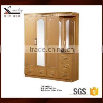 3 Door Clothes Wooden Almirah Designs With Mirror