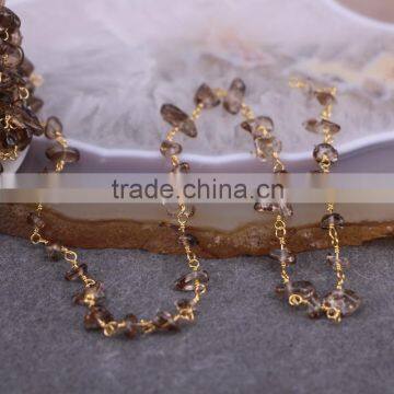 Smoky Quartz Crystal Link Rosary Chain, Fashion Smoky Quartz Chip Beads Wire Wrapped Chain photo-6