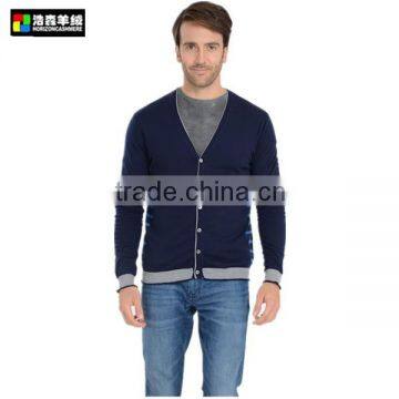 Cashmere V Neck Cardigan Fashion Men Sweater, Navy Blue Cardigan Sweater