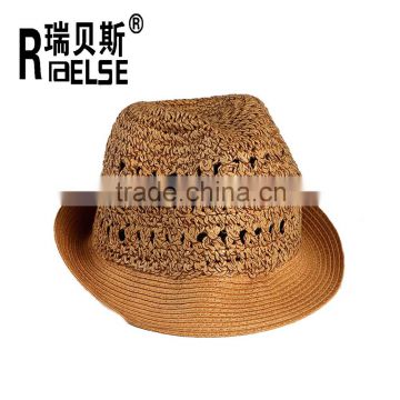 wholesale men hand make straw fedora hat paper straw hats hollow