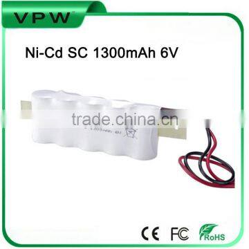 Guangzhou battery Manufacturer Emergency Light Battery SC 1300mAh 6V rechargeable Ni-Cd Battery