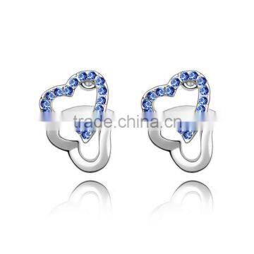 Austrian Crystal 18k White Gold Plated Double Love Heart Stud Earrings