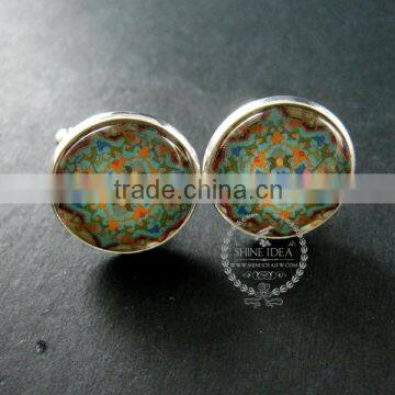 20mm silver plated morocco style flower art collage round glass cabochon fashion cufflinks wedding cuff links gift 6600051