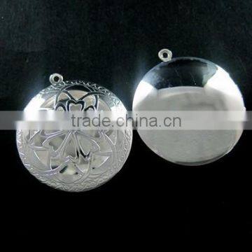 32mm Vintage Style Silver Filigree Flower Round Photo Locket Pendant Charm DIY Supplies 1112014 photo-2