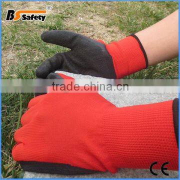 BSSAFETY Red polyester knitted wrinkle latex coated building work gloves