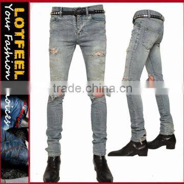 Destroyed stretch denim jeans rips skinny denim man jeans pant (LOTM120)