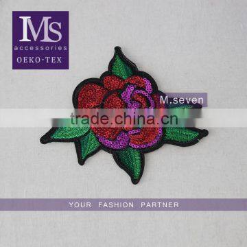 good looking 12*13cm sexy red flower pattern diamond patch sequin embroidery applique for dancer