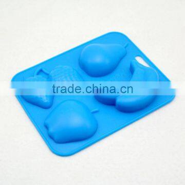 Party 4-Cavity Cute Fruits Banana Stawberry Pear Apple Shaped Ice Chocolate Sugar Cake Silicone Mini Cube Mold Tray