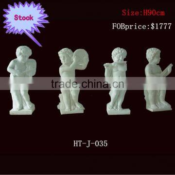 Decotative White Marble Boy Statue Musical Theme Marble Statue