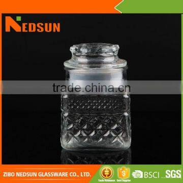 Lowest Price Embossed EX-factory Price Glass Jar With Glass Lid China Supplier Wholesales photo-3