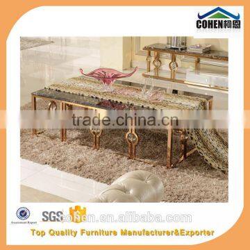 High-endstainless steel golden plated marble top square center table design B818-1