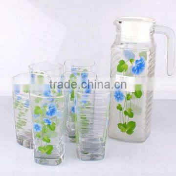 China Glass Tea Ware With 6pcs Mug & Large Jug