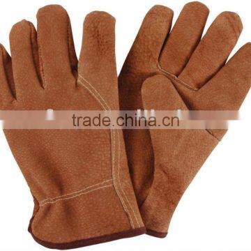 Durable brown full pig split leather driver gloves ZM726-G