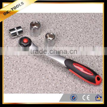 OK-toolsratchet handle, curved handle with pear-type handle, 40cr+crmo material, PP+TRP handle, good quality ratchet handle