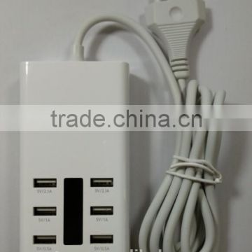 USB Power Adapter with six USB power ports for mobil phone and tablets