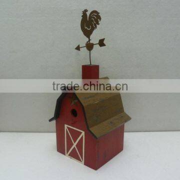 GOOD SALE 16-1/2''H Church Wood Birdhoue W/the Rooster on the Top photo-2