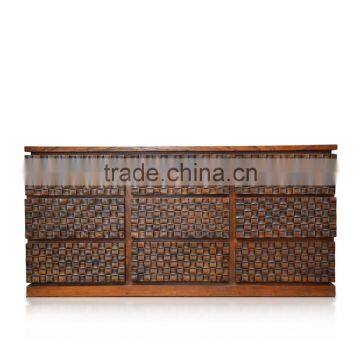 Buffet Console Batik Carved Brown Teak Wood Furniture photo-3